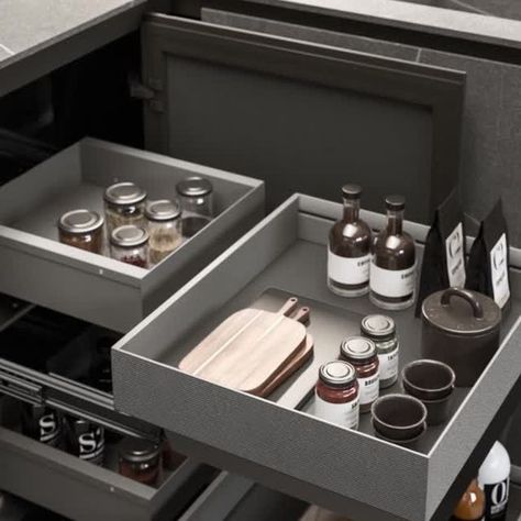 Arrital_official profile on Instagram: "Ak_04 // Kitchen Drawers • Functional technological solutions solve the problem of how to equip corner spaces. Fly Box storage unit gives you quick and easy access to the inner compartments.⁣ ⁣ Ak_04, Inspiration 01⁣ Designed by Franco Driusso⁣ ⁣ #arrital #arritalkitchen #ak_04 #startfeeling #kitchendesign #kitchenmadeinitaly #kitcheninteriors #modernkitchen #kitcheninspiration" Corner Space, Fly Box, Kitchen Drawers, Box Storage, Storage Unit, Kitchen Inspirations, Kitchen Interior, Storage Boxes, Modern Kitchen