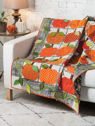 Pumpkin Harvest Quilt Pattern | Needlepointers.com Harvest Quilt, Pumpkin Quilt Pattern, Pumpkin Quilt, Colchas Quilting, Halloween Quilt Patterns, Fall Quilt Patterns, Orange Quilt, Appliqué Quilts, Pumpkin Harvest