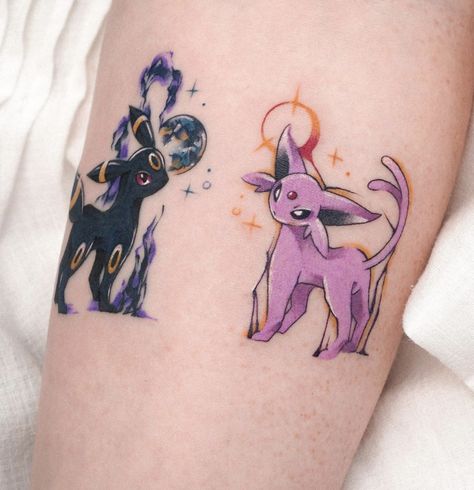 Umbreon Tattoo, Husband Wife Tattoos, Umbreon Espeon, Pop Culture Tattoos, Tattoos Animals, Culture Tattoos, Wife Tattoo, Umbreon And Espeon, Best Pc Games