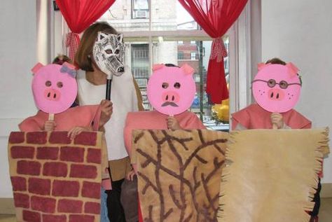 Three Little Pigs Costumes -- I can really see this turning into a cute class skit -- Tri Praseta, Pig Activities, 3 Little Pigs Activities, Three Little Pigs Story, Three Little Pig, Nursery Rhyme Crafts, Science Materials, Fairy Tales Preschool, Three Pigs