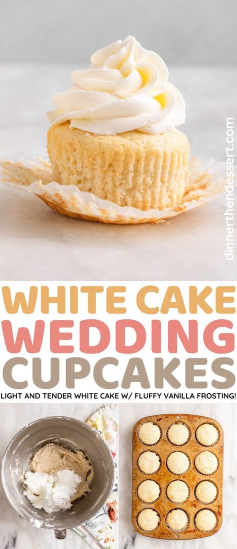 White Cupcakes (Wedding Cupcakes) are an easy light, moist white cake recipe with a classic wedding cake flavor and fluffy vanilla frosting. Moist White Cake Recipe, Classic Cupcake Recipe, Fluffy Vanilla Frosting, Wedding Cupcake Recipes, White Cake Cupcakes, White Cupcake Recipes, White Wedding Cupcakes, Wedding Cake Cupcakes, Homemade White Cakes