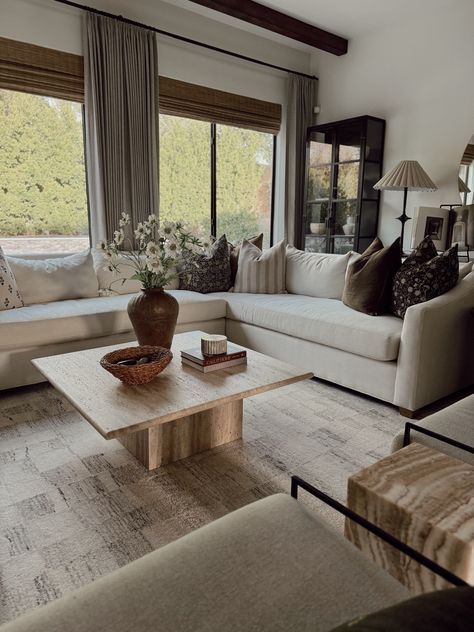 Shop Travertine Coffee Table and other curated products on LTK, the easiest way to shop everything from your favorite creators. Jaci Daily, Sala Vintage, Cream Sofa, Living Room Tiles, Travertine Coffee Table, Travertine Tile, Living Room Spaces, Farmhouse Living, Home Remodeling