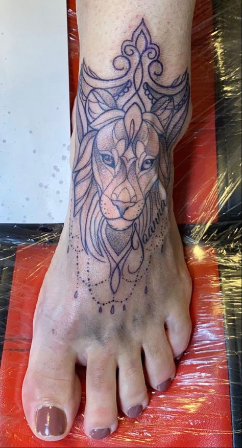 Tattoo Lion Tattoo Ankle, Lion Ankle Tattoo, Ankle And Foot Tattoos For Women, African Queen Tattoo, Ankle Tattoos For Women, Tattoo Board, Foot Tattoos For Women, Queen Tattoo, Leg Tattoo