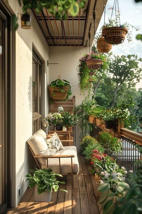 Balconies With Plants, Garden Balcony Ideas Small Spaces, Gardening Ideas In Balcony, Balcony Garden Flowers, Balcony Color Ideas, Balkon Design Ideas, Outdoor Balcony Plants, Small Balcony Plants, Balcony Plants Ideas