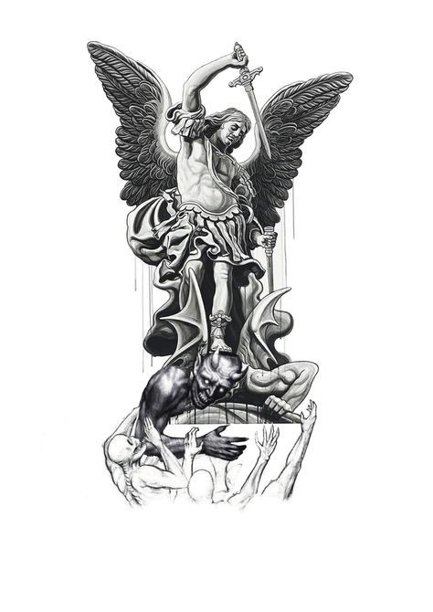 Saint Tattoo Design, Arkangel Micheal Tattoo, Saint Tattoo Female, St Micheal Arch Angel Tattoo, Gabriel Angel Tattoo, Heaven Vs Hell Tattoo, Archangel Michael Tattoo For Men, St Michael Tattoo Design, Arch Angel Michael Tattoo