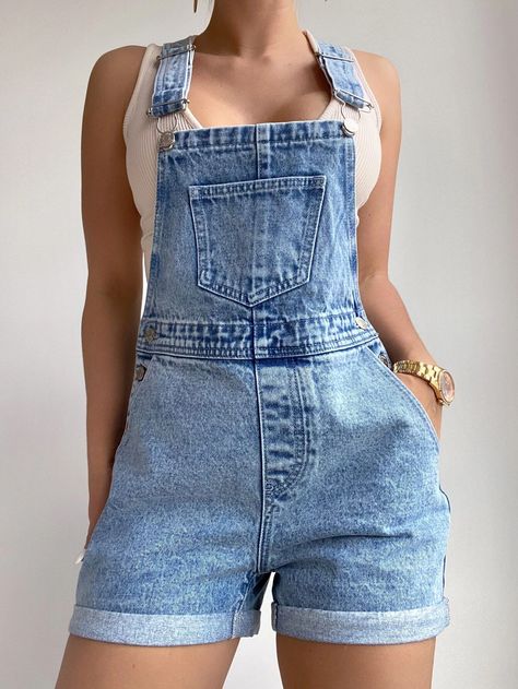 Roll Up Hem Denim Overall Romper Without Tank Top for Sale Australia| New Collection Online| SHEIN Australia Short Denim Jumpsuit Outfit, Shein Overalls, Denim Jumpsuit Shorts, Denim Jumpsuit Outfit, Jumpsuit Jeans, Overall Romper, Denim Short Jumpsuit, Jumpsuit Outfit, Denim Overalls