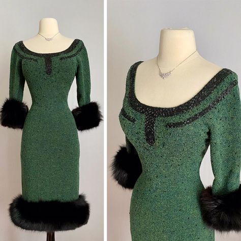 ( Sold ) 🖤💚 Art Deco Exquisite 💥🔥Gene Shelly’s designer Vintage late 1950’s -1960’s Hand beaded, , Evening dress . ✨⚡️( B34”-40”… | Instagram Miss V, Couture Designers, Fabulous Dresses, Designer Vintage, Glamour Fashion, Historical Fashion, Hand Beading, Dot Dress, Evening Wear