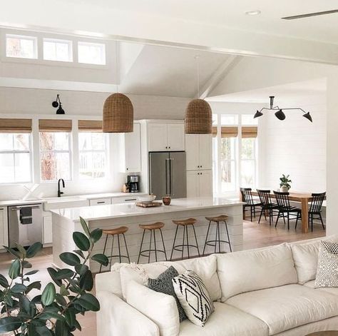 Open Concept vs. Traditional Floor Plans: Pros and Cons - NP Open Concept Kitchen Living Room, Open Concept Kitchen And Living Room, Mediterranean Style Homes, Tropical Home Decor, Open Concept Kitchen, Kitchen Living Room, Facades, Küchen Design, Open Concept