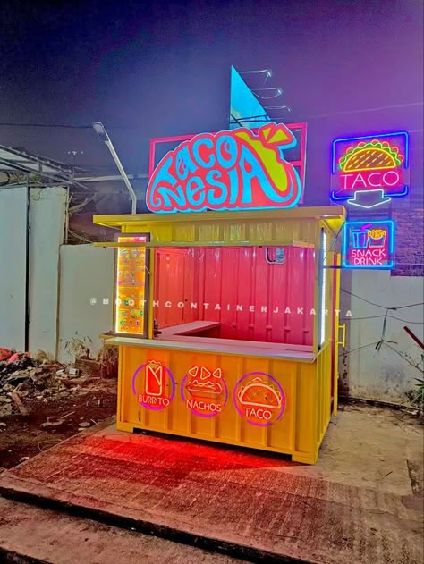 Neon Food, Food Stall Design, Juice Bar Design, Container Restaurant, Container Bar, Desain Pantry, Food Cart Design, Neon Box, Neon Flex