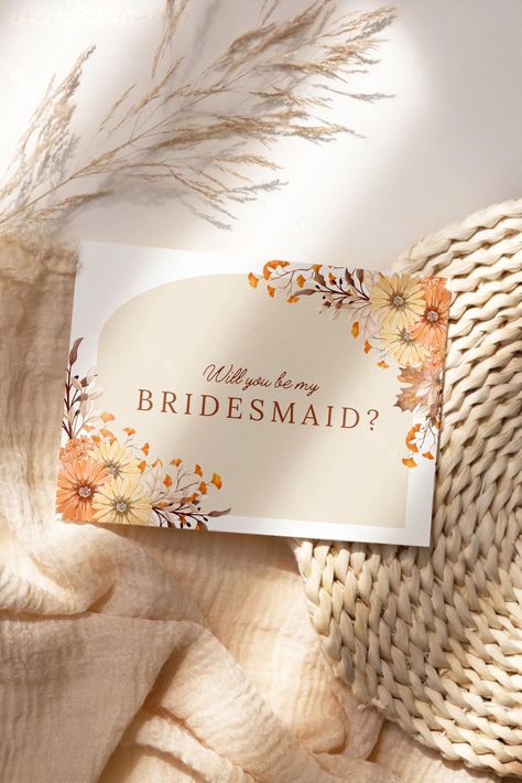 Autumn Floral Design Bridesmaid Proposal Card Template, Instant Digital Download, Fully Editable, DIY Printable par LAtelierDeBline sur Etsy Bridesmaid Card Proposal, Bridesmaid Proposals, Bridesmaid Proposal Card, Bridesmaid Card, Bridesmaid Proposal Cards, Bridesmaid Cards, Stand By You, Beautiful Autumn, Will You Be My Bridesmaid