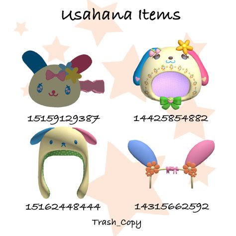 Cute Roblox Codes, Roblox Items Codes, Usahana Sanrio, Roblox Outfit Codes, Roblox Accessories, Roblox Items, Fits Inspiration, Cute Items, Roblox Code