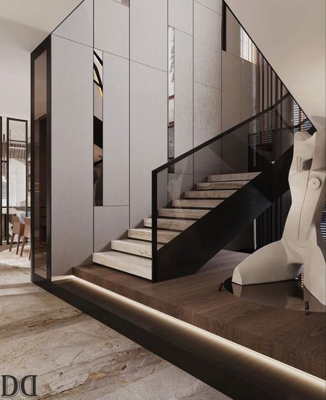 Staircase Design Apartment Building, Staircase Wall Decoration, Modern Luxury Stairs, Stairs Wall Design Modern, Modern Railing Design, Staircase Wall Design Modern, Modern Luxury Staircase, Stair Wall Design, Stairs Wall Design