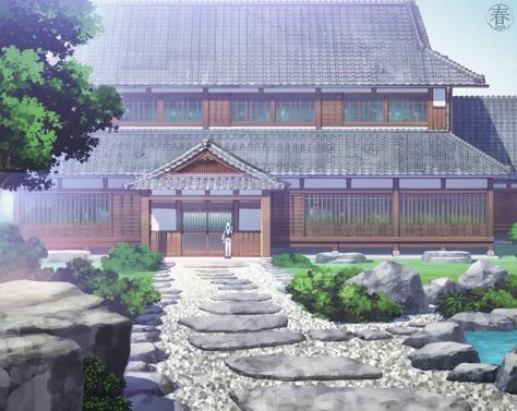 Anime House Building, Anime Japanese House, Japanese House Aesthetic, Japanese Mansion, Dojo Design, Anime Houses, Japanese Apartment, Japanese Background, Anime House