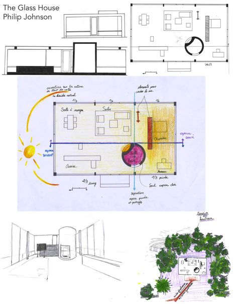 Glass House – Philip Johnson – New Canaan CT USA 1949 // Zimlich-Wahlen-Ledoux | AI-2A Camondo Philip Johnson Architecture, Glass House Philip Johnson, The Glass House, Philip Johnson, Interior Design Drawings, New Canaan, Design Library, Design Drawings, Interior Design Portfolio