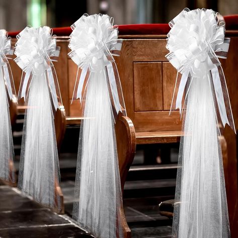 Amazon.com: Lyrow 30 Set Large White Wedding Pew Bows Tulle Bows with 47" Fabric Tulle Church Wedding Chair Aisle Decorations for Bridal Shower Reception Birthday Wedding Ceremony Mother's Day(White) : Health & Household Decorations For Bridal Shower, Wedding Pew Bows, Pew Bows Wedding, Christmas Bridal Showers, Wedding Pews, Aisle Decorations, Pew Bows, Table Centerpiece Decorations, Wedding Aisle Decorations