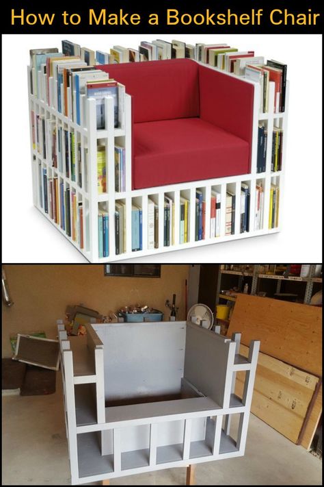 Diy Bedroom Chair, Diy Reading Chair, Bookshelf Chair Diy, Bookshelves Inspiration, Bookcase Chair, Diy Bookcase, Bookshelf Chair, Reading Space, Inside A House