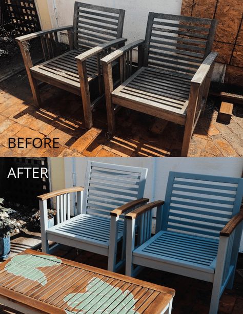 How to Refinish Old Outdoor Wood Furniture And Give it a New Life Painting Outdoor Wood Furniture, Outdoor Chairs Wooden, Outdoor Wood Table, Painted Outdoor Furniture, Wooden Outdoor Furniture, Porch Chairs, Wooden Patios, Outdoor Wood Furniture, Painted Patio