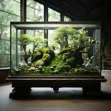 Large Terrarium Ideas Fish Tanks, Mossarium Ideas, Wardian Case Terrariums, Giant Terrarium, Big Terrarium, Garden Bonsai Tree, Terrarium Tank, Bonsai Terrarium, Tanaman Air