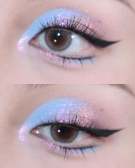 Pastel Blue Makeup Looks, Blue Pink Eye Makeup, Blue And Pink Makeup Looks, Pink And Blue Eyeshadow Looks, Pastel Makeup Aesthetic, Purple And Blue Makeup, Blue And Pink Makeup, Pink And Blue Eyeshadow, Pink And Blue Makeup