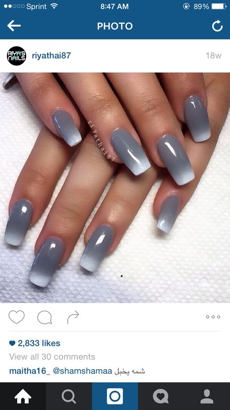 pinterest @ kelsshoneydip Acrygel Nails, Unghie Sfumate, Gray Gradient, Ombre Nail Designs, Gray Nails, Nail Art Ombre, White Nail, Gradient Nails, Nailed It