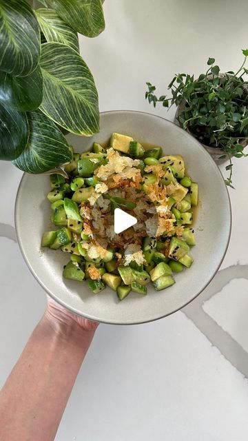 Maxine Sharf on Instagram: "Cucumber avocado crispy rice✨

For the Crispy Rice:▪️Parchment Paper▪️3 Tbsp Avocado Oil▪️2 Cups Cooked Jasmine Rice (it's important to use jasmine rice not sushi rice)▪️Kosher Salt▪️

For the Dressing:▪️2 Tbsp Soy Sauce▪️1 Tbsp Sesame Oil▪️3 Tbsp White Vinegar▪️1/4 tsp Sugar▪️

For the Salad:▪️3 Medium Persian Cucumbers, diced (~1+1/2 Cups)▪️1 Medium Avocado, diced▪️1/3 Cup Shelled Edamame▪️1/4 tsp Sesame Seeds▪️

1️⃣ Preheat the oven to 450F convection (or preheat air fryer to 425F)
2️⃣ Line a small baking sheet with parchment paper and add the avocado oil and rice; toss the rice in the oil and spread into one layer then sprinkle with salt
3️⃣ Convection bake for 10 mins, stir, then bake another 5-8 mins until the edges of the rice are golden brown and crisp ( Cucumber Avocado Crispy Rice, Maxine Sharf, Shelled Edamame, Cooking Jasmine Rice, Cucumber Avocado, Crispy Rice, Persian Cucumber, Rice Salad, Sushi Rice