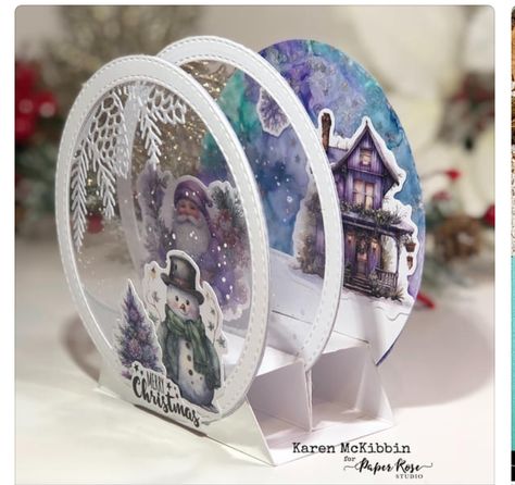 Snow Globe Card, 3d Christmas Card, Die Cut Christmas Cards, 3d Christmas Cards, Acetate Cards, Idee Cricut, Fancy Fold Card Tutorials, Christmas Sentiments, Paper Rose