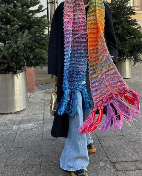 Colorful Scarf Crochet, Big Knit Scarf, Wide Crochet Scarf, Crochet Scarf Multicolor, Big Crochet Scarf, Rainbow Scarf Crochet, Colorful Crochet Scarf, Crochet Multicolor Yarn, Knit Scarf Outfit