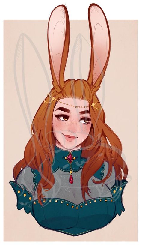 Characters With Animal Ears, Female Rabbit Character, Rabbit Hybrid Art, Bunny Ears Character Design, Rabbit Ears Reference, Bunny Characters Design, Bunny Oc Female, Rabbit People Art, Rabbit Ears Drawing Reference