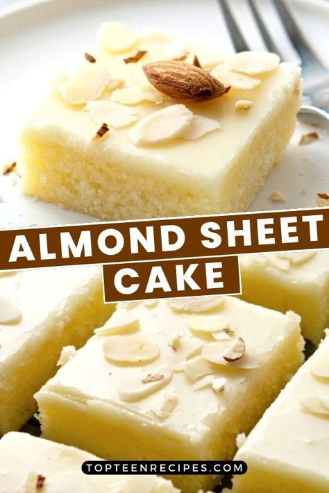 Box Sheet Cake Recipes, Sheet Cake Icing Recipes, Irish Sheet Cake, Lemon Cake Recipes Using Cake Mix Boxes And Lemon Curd, Cake Mix Sheet Cake Recipes, Almond Cake From Box Cake, Sheet Tray Cake, Almond Texas Sheet Cake Recipe, Sheet Cake Recipes 12x18