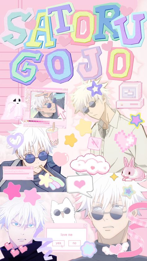 Gojo Satoru⭐️🤍🎀 #gojosatoru #jujutsukaisen #anime #manga #kawaii #pastel #collageart Cute Iphone Wallpaper Tumblr, Poster Anime, Anime Poster, Sanrio Wallpaper, Bullet Journal Design Ideas, Chibi Characters, Edgy Wallpaper, Kit Kat, Gojo Satoru