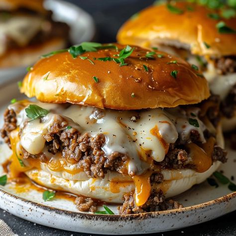 Philly Cheesesteak Sloppy Joes - Easy DIY Recipes Brisket Sloppy Joes, Rachel Ray Sloppy Joe Recipe, Sloop Joes, Brioche Hamburger Buns, Sloppy Joe Burger, Cheesesteak Sloppy Joes, Philly Cheesesteak Sloppy Joes, Sloppy Joe Recipe, Foodporn Recipes