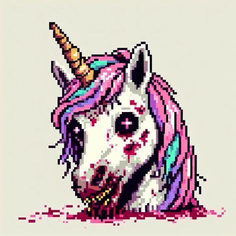 Zombie Pixel Art, Unicorn Pixel Art, Pixel Zombie, Zombie Unicorn, Pattern Ideas, Cross Stitch Pattern, Animal Crossing, Stitch Pattern, Pixel Art