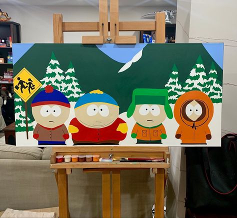 Painting Ideas On Canvas South Park, Painting Ideas South Park, South Park Painting Ideas, South Park Canvas Painting, Southpark Painting, Painting Ideas On Long Canvas, Southpark Drawings, Drawing South Park, South Park Painting