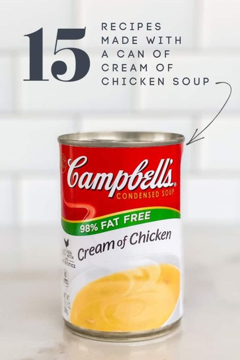 15 Recipes Made with a can of Cream of Chicken Soup - easy recipes made with pantry staples. Pork, beef, and chicken. All of the recipes are super easy to make and use everyday ingredients. I'm sure you have most, if not all, of them all in the house now. #pantry #creamofchickensoup Plain Chicken, Ranch Dressing Mix, Kid Food, Chicken Rice, Chicken Casserole, Latest Recipe, Cream Of Chicken, Cream Of Chicken Soup, Creamed Mushrooms