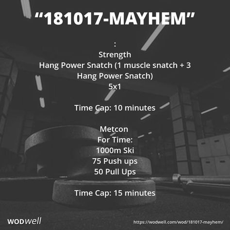 "181017-Mayhem" WOD Crossfit Mayhem Workouts, Handstand Push Up, Tuck Jumps, Plank Hold, Bear Crawl, Wod Workout, Back Squats, Air Squats, Muscle Up