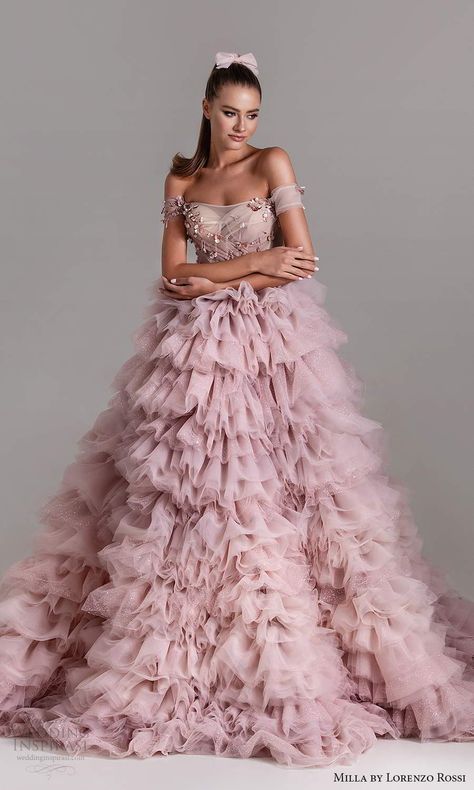 Wedding Dress Ruffles, Wedding Dress Ruffle, A Line Ball Gown, Ruffles Dress, Wedding Inspirasi, Ruffle Gown, Bride Fashion, Occasion Dresses Wedding, Lavender Pink