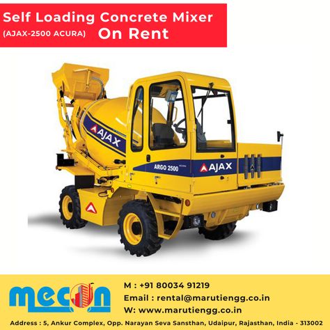 Self Loading Concrete Mixer (AJAX-2500 ACURA) Machine On Rent Maruti Engineering & Construction Company is Rajasthan's leading Self Loading Concrete Mixer (AJAX-2500 ACURA) rental service provider. We have Loading Concrete Mixer (AJAX-2500 ACURA) which are available for rent throughout Rajasthan. Call us at +91 80034 91219 for quick enquiry. #Rajasthan #ConstructionMachineOnRent #industrialMachineOnRent #SelfLoadingConcreteMixerOnRent #AJAX2500ACURAOnRent Call : +91 80034 91219 Boom Lift, Industrial Machine, Concrete Mixers, Udaipur, Construction Company, Flood Lights, Service Provider, Engineering, Quick Saves