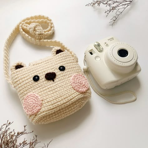 Ravelry: The Bear & Rabbit Instax Case by Meemanan Crochet Polaroid Camera Holder, Crochet Polaroid Case, Crochet Instax Camera Bag, Digital Camera Crochet Pouch, Bunny Backpack Crochet, Kids' Bag, Magic Ring, Cotton Lights, Slip Stitch