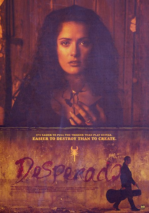 Desperado (1995) | Alt poster art by Gokaiju Alternate Film Posters, The Descent Movie Poster, Desperado Movie, Desperado 1995, The Excorsist Movie Poster, Alt Posters, Heavy Metal 1981 Movie, Film Movie, Playing Guitar