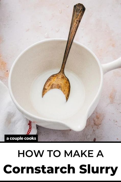 Here’s how to make a cornstarch slurry! Use this mixture to thicken sauces, soups, stews and more to a glossy consistency. Cornstarch Substitute, Thicken Stew, Cold Dip Recipes, Best Fish Recipes, Cornstarch Slurry, Winter Salad Recipes, How To Thicken Soup, A Couple Cooks, Recipe Hacks