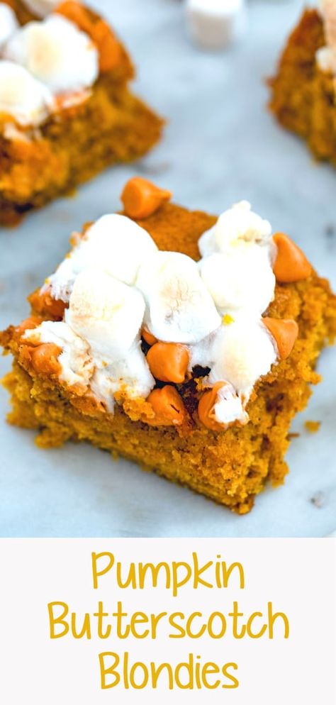 Pumpkin And Butterscotch, Recipes With Butterscotch Chips, Butterscotch Desserts, Butterscotch Brownies, Pumpkin Butterscotch, Butterscotch Blondies, Dessert Board, Pumpkin Bars, Halloween Baking