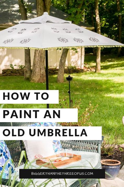 Do you have an old patio umbrella that is looking dated? You can PAINT your umbrella to give it a fresh new look. Learn how to paint an outdoor patio umbrella in this tutorial! It's not hard and will give extra life to your space. #patio #patioumbrella #patiomakeover #paintmakeover #outdoordecor #howtopaint Outdoor Umbrella Ideas, Diy Outdoor Umbrella, Patio Umbrellas Diy, Patio Umbrella Lights, Best Patio Umbrella, Spacious Backyard, Outdoor Umbrella Stand, Painted Patio, Umbrella Lights