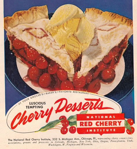 National Red Cherry Institute Vintage Americana Poster, Cherry Pie Aesthetic Vintage, 1950s Vintage Aesthetic, Vibrant Vintage Aesthetic, Vintage Cherry Aesthetic, Cherry Pie Aesthetic, 1950 Food, Americana Poster, 1950s Americana