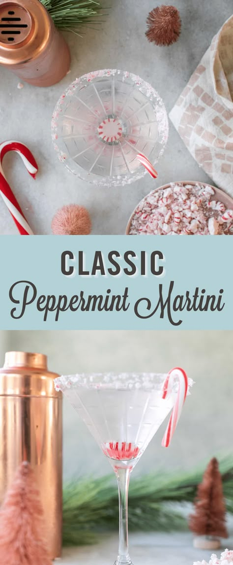 This is a classic peppermint martini recipe made with just four ingredients. If you're looking for a dry, not-too-sweet peppermint martini, this recipe is it! Peppermint Martini Recipe Holidays, Peppermintini Recipe, Candy Cane Martini Recipe, Peppermint Martini Recipe, Dirty Martini Vodka, Apple Martini Recipe, Cranberry Martini, Peppermint Vodka, Holiday Martinis