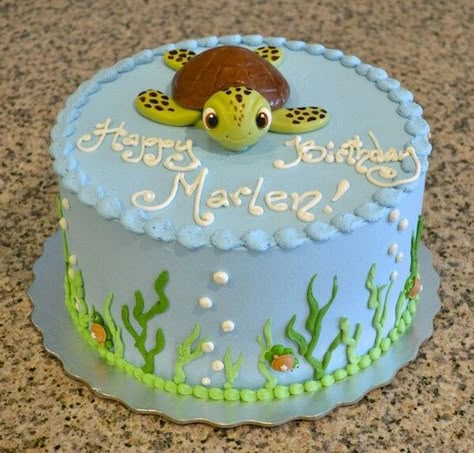 Sea turtle birthday cake Sea Turtle Birthday Cake, Sea Turtle Birthday, Sea Turtle Cake, Turtle Birthday Cake, Nemo Cake, Red Birthday Cakes, Turtle Birthday Parties, Ocean Cakes, Turtle Cake