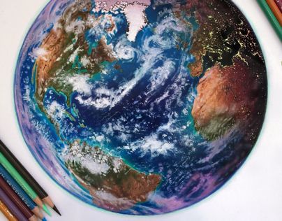 Mixed Media Earth Study Morgan Davidson, Earth Art Drawing, Earth Drawing, Planet Drawing, Earth Drawings, Realistic Pencil Drawings, Flow Painting, Mixed Media Illustration, Watercolor Galaxy