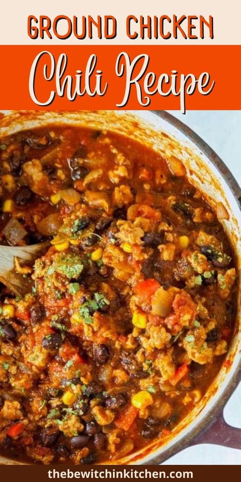 This Ground Chicken Chili is a clean-eating recipe. This healthy ground chicken chili is absolutely delicious. This recipe features lean chicken, savory spices, and plenty of traditional chili veggies - it's a healthy twist on classic chili. This chicken chili tastes great when reheated, making it the perfect recipe for meal prep or freezer dinners. Chili Recipe Ground Chicken, Southwestern Chicken Chili, Ground Chicken Recipes Crockpot, Healthy Chicken Chili Crockpot, Ground Chicken Chilli, Best Healthy Chili Recipe, Ground Chicken Chili Crockpot, Ground Chicken Chilli Recipes, Recipe For Ground Chicken