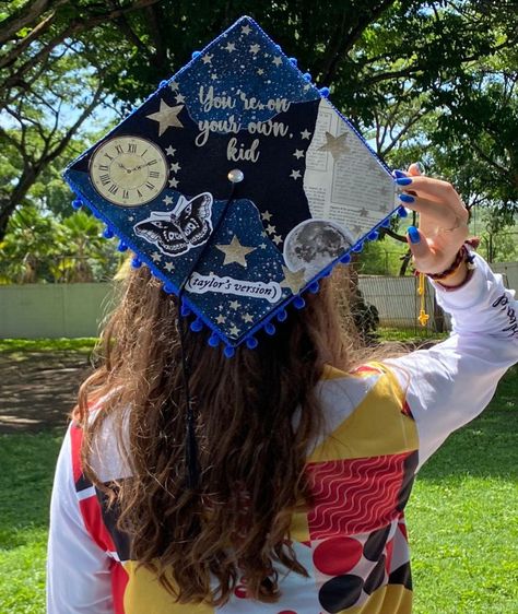 Taylor Swift Cap And Gown, Senior Cap Ideas Taylor Swift, Reputation Graduation Cap, Welcome To The Final Show Grad Cap, Grad Cap Inspo Taylor Swift, Taylor Swift Graduation Cap Quotes, High School Grad Cap Ideas Taylor Swift, Taylor Swift Cap Ideas For Graduation, Long Live Graduation Cap