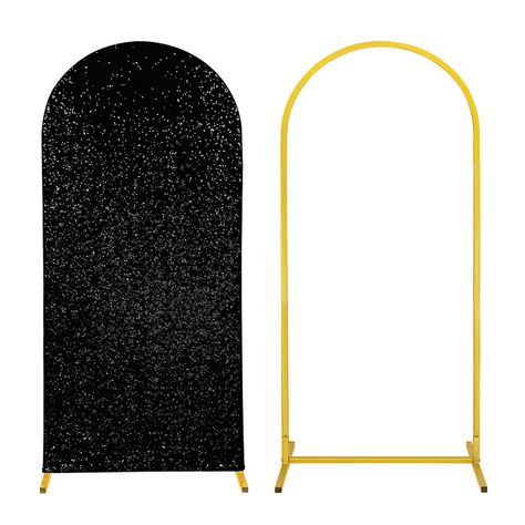 PRICES MAY VARY. 【Sequin Arch Backdrop Stand Set】You will receive a gold metal arch backdrop stand that is 5ft high and 2ft wide, as well as an arch backdrop stand cover black sequin of the same size and an installation manual. 【High Quality】Our wedding arches are all made of high-quality metal, which is sturdy.The arch cover is made of high elastic spandex,black sequins are embellished on the front and classic black on the back. 【Design and Assembly】The square tube and base used in the arch all 40th Birthday Backdrop For Men, 70s Backdrop, All Black Birthday Party Decoration, Black Party Backdrop, Square Backdrop, Banquet Decorations, Wedding Arches, Arch Backdrop, Metal Arch