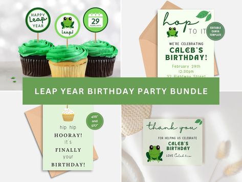 Leap Year Birthday Party Bundle Leap Year Birthday Printables, Editable Birthday Invite, Canva Template, February 29th, Cupcake Toppers - Etsy New Zealand Leap Year Birthday, Document Printing, Birthday Thank You Cards, Leap Year, Party Bundles, Birthday Printables, Thank You Card Template, Birthday Thank You, Birthday Invite